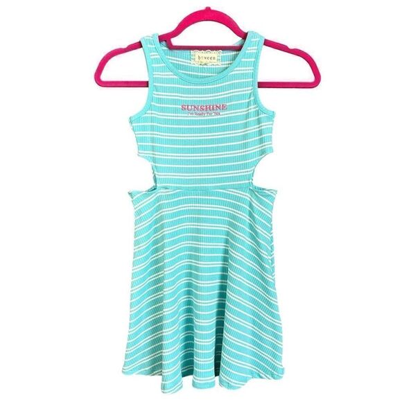 NWT Btween Striped Ribbed Cutout Sleeveless Dress Embroidered Sunshine I’m Ready - Picture 1 of 7